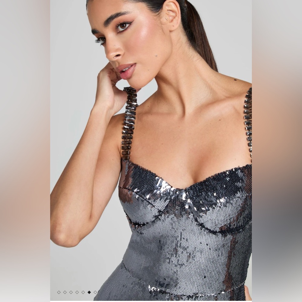 NADINE MERABI Beverly Silver Sequin Jumpsuit